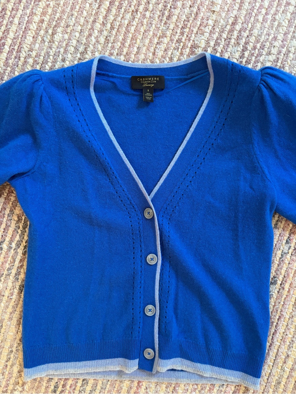 New Blue V-Neck Button Cardigan Cashmere Sweater